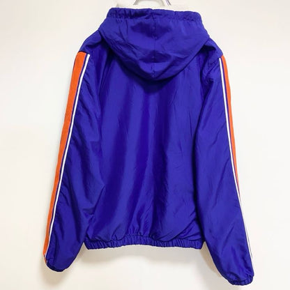 古着 used　90s　USA製　VARSITY　長袖ジップアップナイロンジャケット　ワッペン刺繍　青　ヴィンテージ　Sサイズ