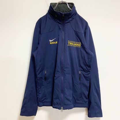 古着 used　NIKE　ナイキ　長袖ハイネックブルゾン　裏地フリースジャンパー　ワンポイント刺繍　ネイビー　秋冬服