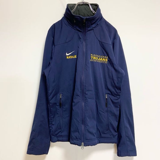 古着 used　NIKE　ナイキ　長袖ハイネックブルゾン　裏地フリースジャンパー　ワンポイント刺繍　ネイビー　秋冬服