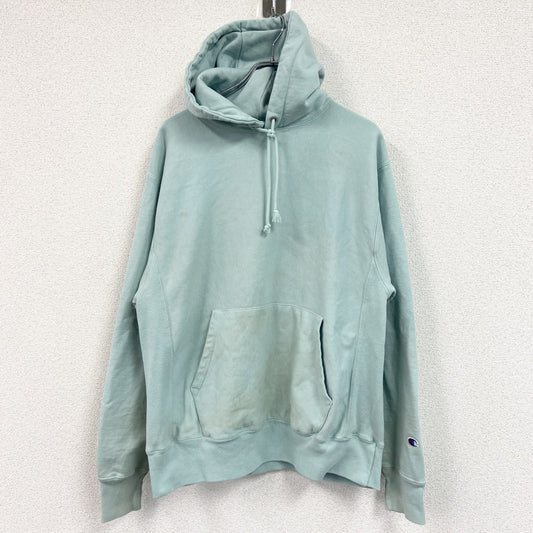 Champion　チャンピオン　リバースウィーブ　スウェットパーカー/フーディー　目無し　刺繍ロゴ　現行　水色　ブルー　Lサイズ