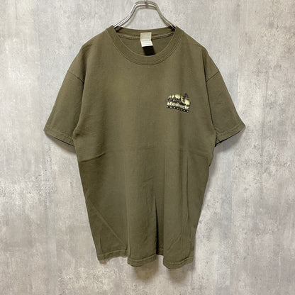 古着 used　GILDAN　ギルダン　半袖アニマルプリントTシャツ　バックプリント　茶色　レトロデザイン　クルーネック　Lサイズ