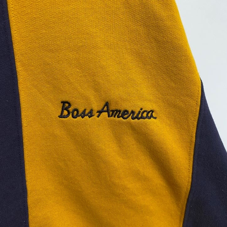 ～90s　Boss America　長袖切り替えスウェット/トレーナー　ヴィンテージ　黄色　ネイビー　XLサイズ