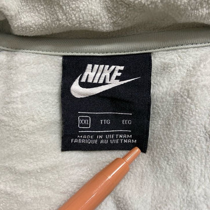 古着 used　NIKE　ナイキ　長袖異素材切替フリースジャケット　ロゴ刺繍　白　ネイビー　ビッグシルエット　2XLサイズ
