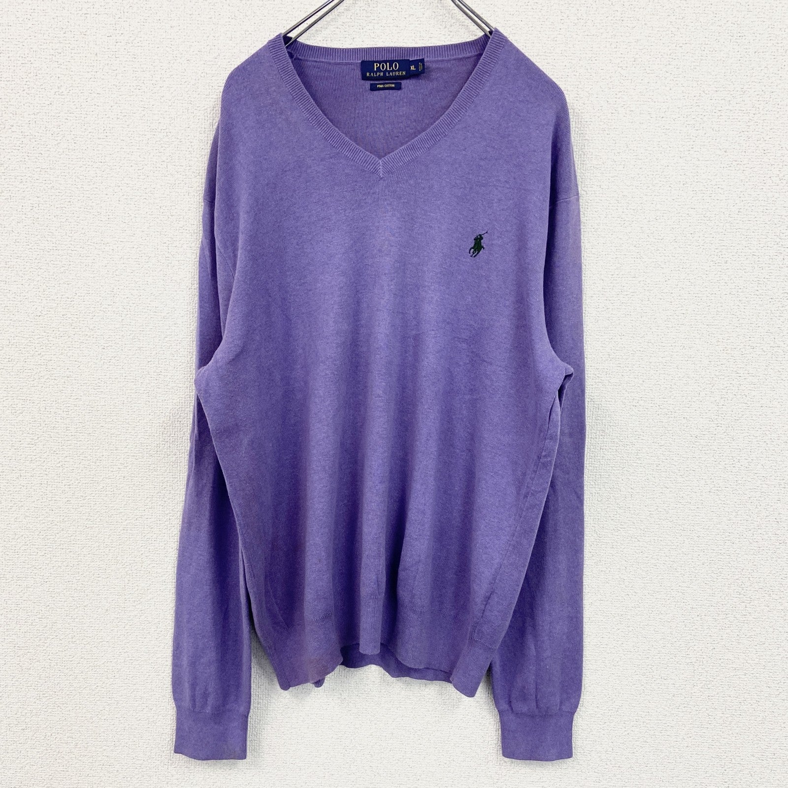 古着 used　POLO RALPH LAUREN　ポロラルフローレン　コットンニットセーター　紫　パープル　XLサイズ