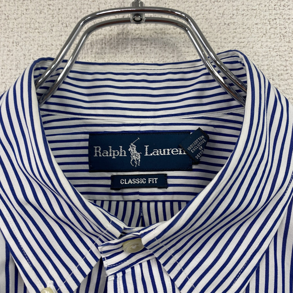 RALPH LAUREN　ラルフローレン　半袖シャツ　刺繡ロゴ　ストライプ　青　ブルー　Lサイズ