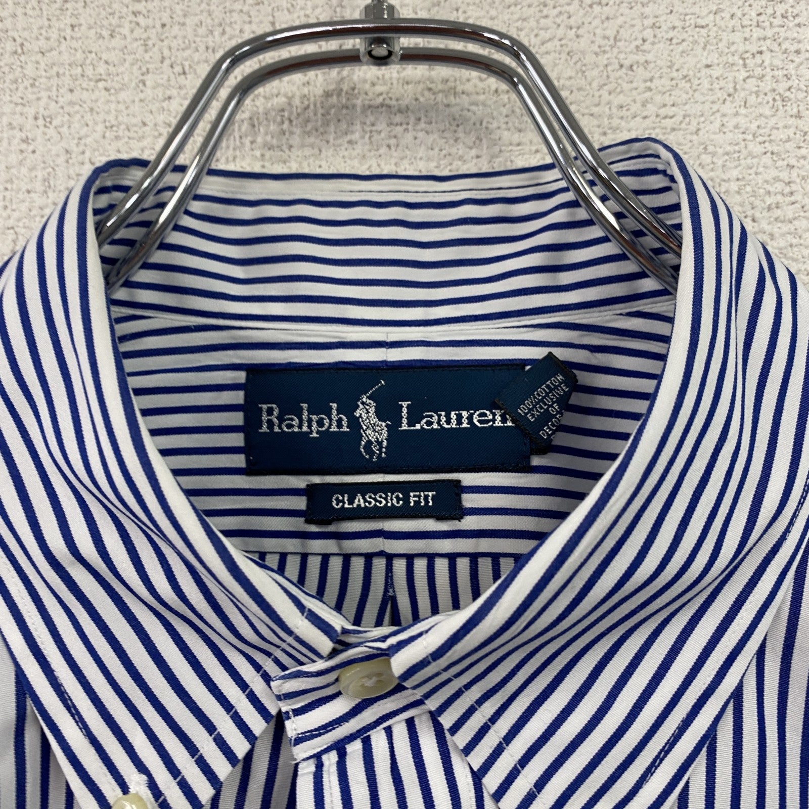 RALPH LAUREN　ラルフローレン　半袖シャツ　刺繡ロゴ　ストライプ　青　ブルー　Lサイズ