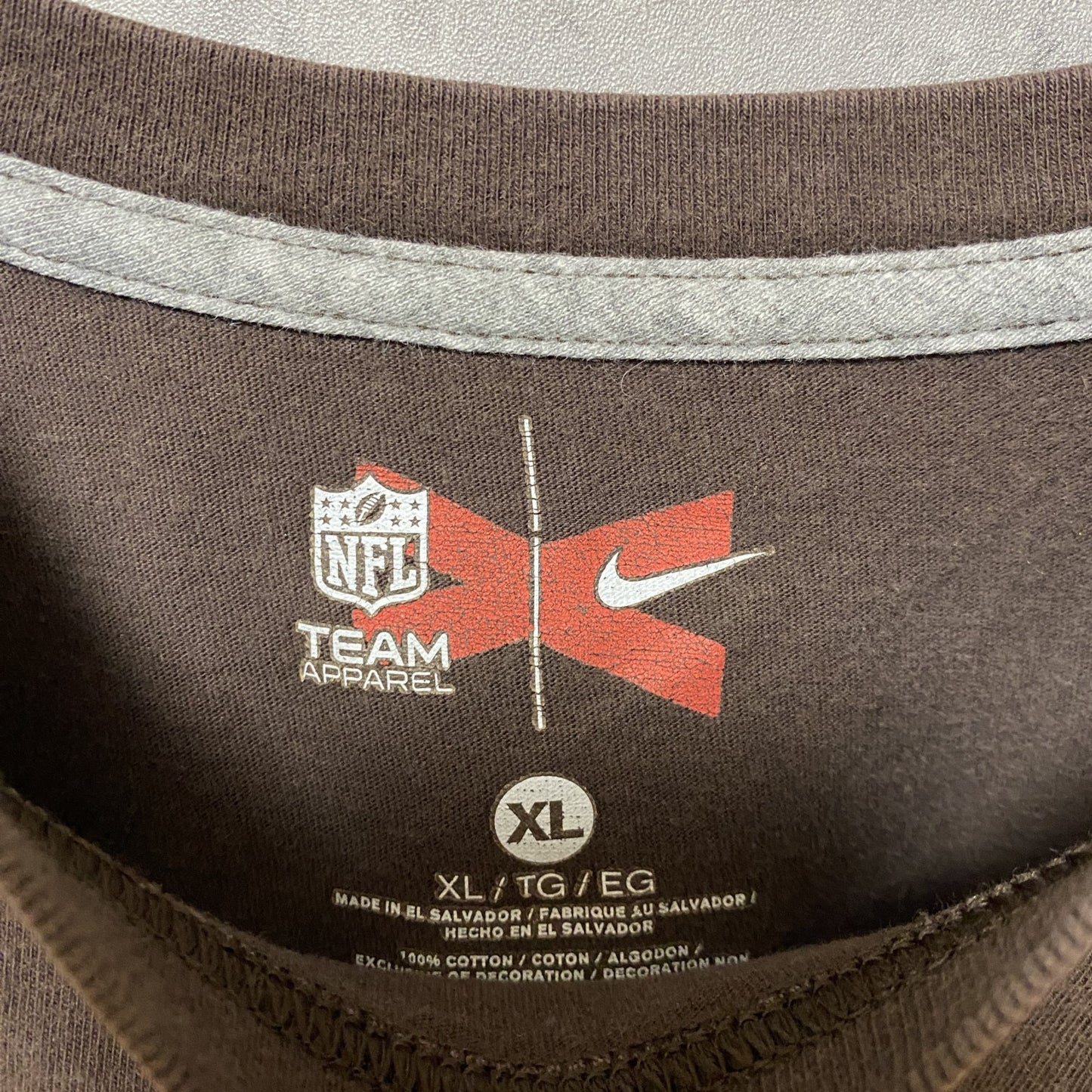 古着 used　NFL　NIKE　ナイキ　半袖プリントTシャツ　スポーツ　茶色　デザイン　クルーネック　オーバーサイズ　XLサイズ