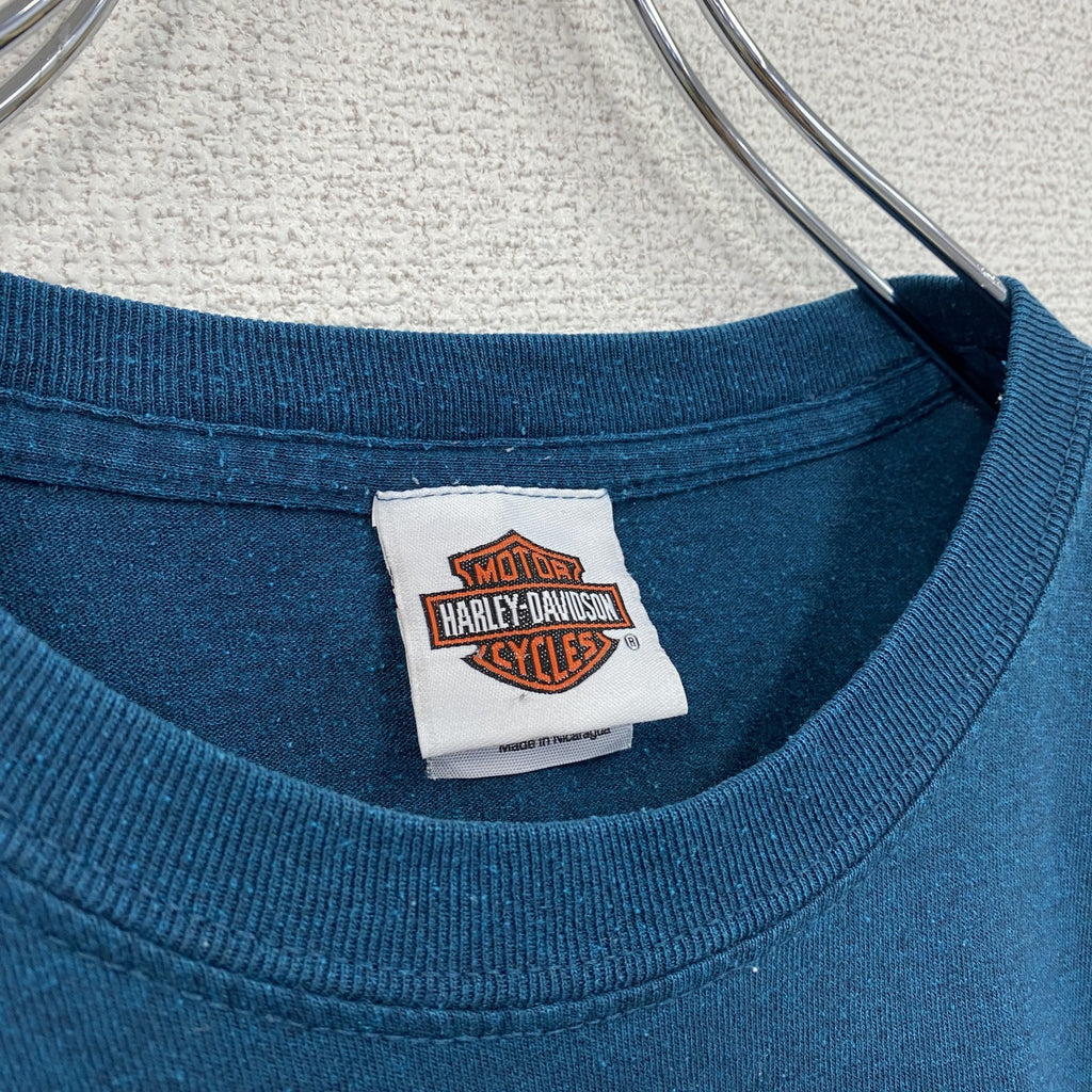 HARLEY DAVIDSON　ハーレーダビッドソン　長袖両面プリントTシャツ　青　ブルー　XLサイズ