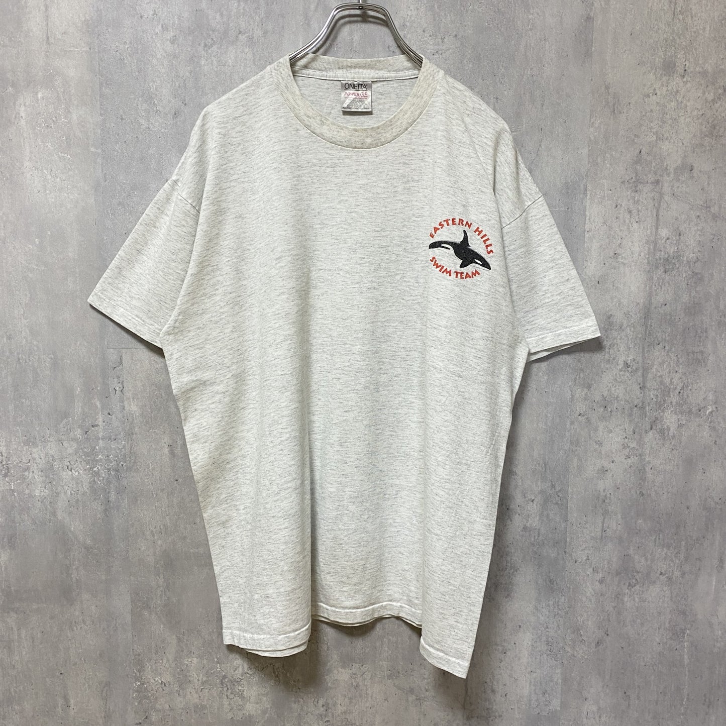古着 used　ONEITA　シャチ　鯱　半袖アニマルプリントTシャツ　ワンポイント　バックプリント　白　ホワイト　オーバーサイズ