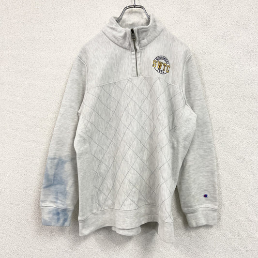 Champion　リバースウィーブ　ハーフジップスウェット/トレーナー　ヘビーウエイト　刺繍ロゴ　現行　霜降りグレー　XLサイズ