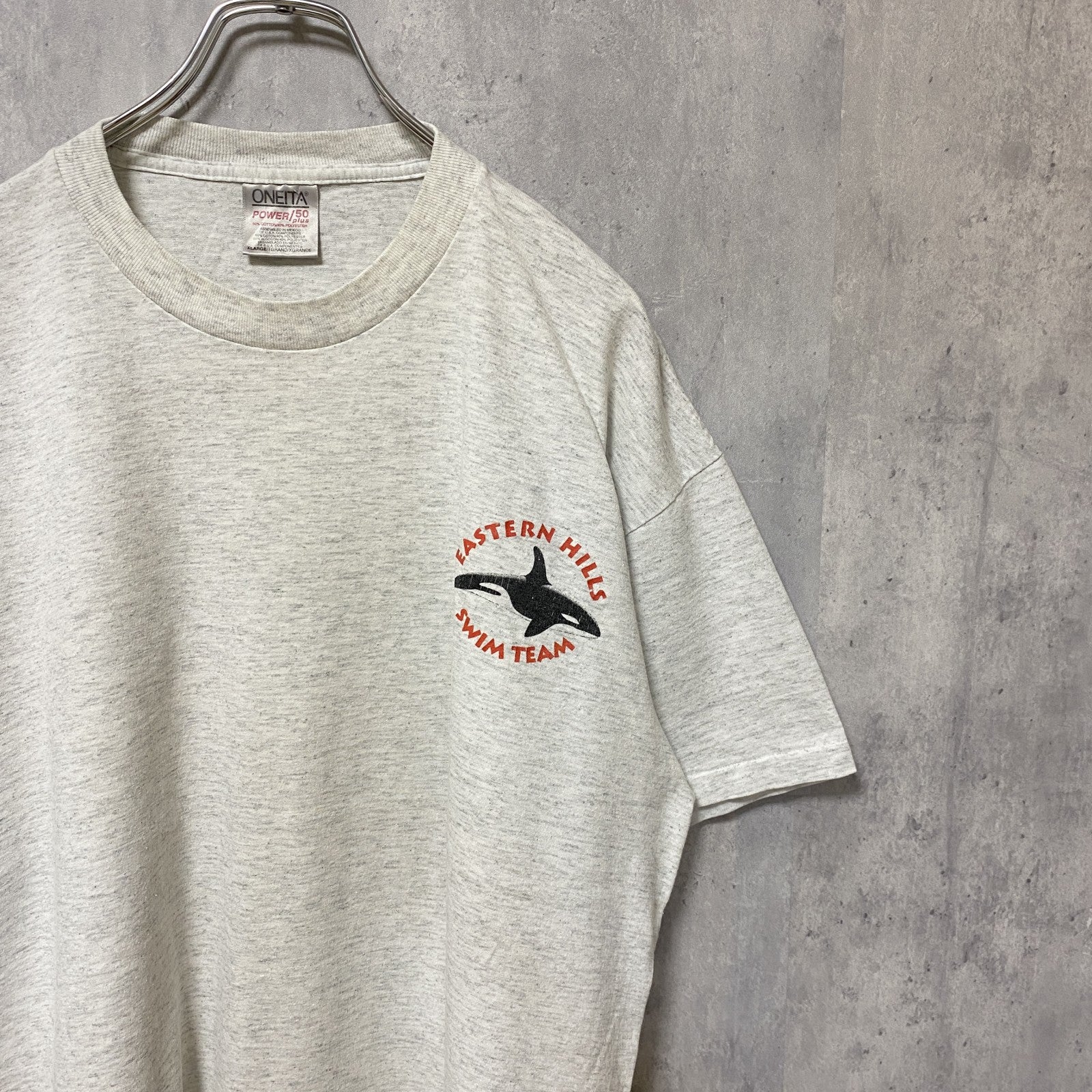 古着 used　ONEITA　シャチ　鯱　半袖アニマルプリントTシャツ　ワンポイント　バックプリント　白　ホワイト　オーバーサイズ