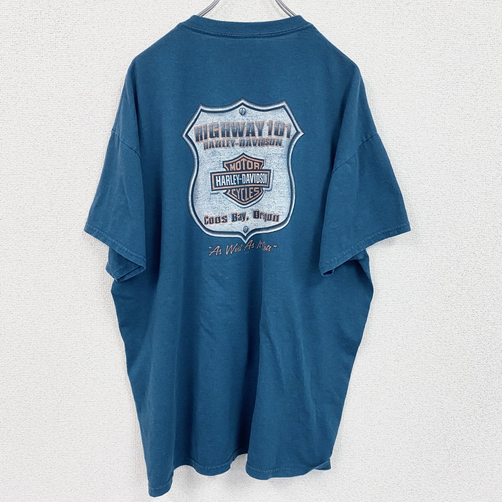 HARLEY DAVIDSON　ハーレーダビッドソン　長袖両面プリントTシャツ　青　ブルー　XLサイズ