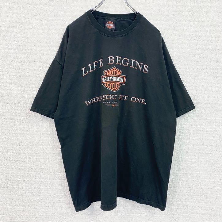 00s　HARLEY DAVIDSON　ハーレーダビッドソン　半袖プリントTシャツ　黒　ブラック　2XLサイズ