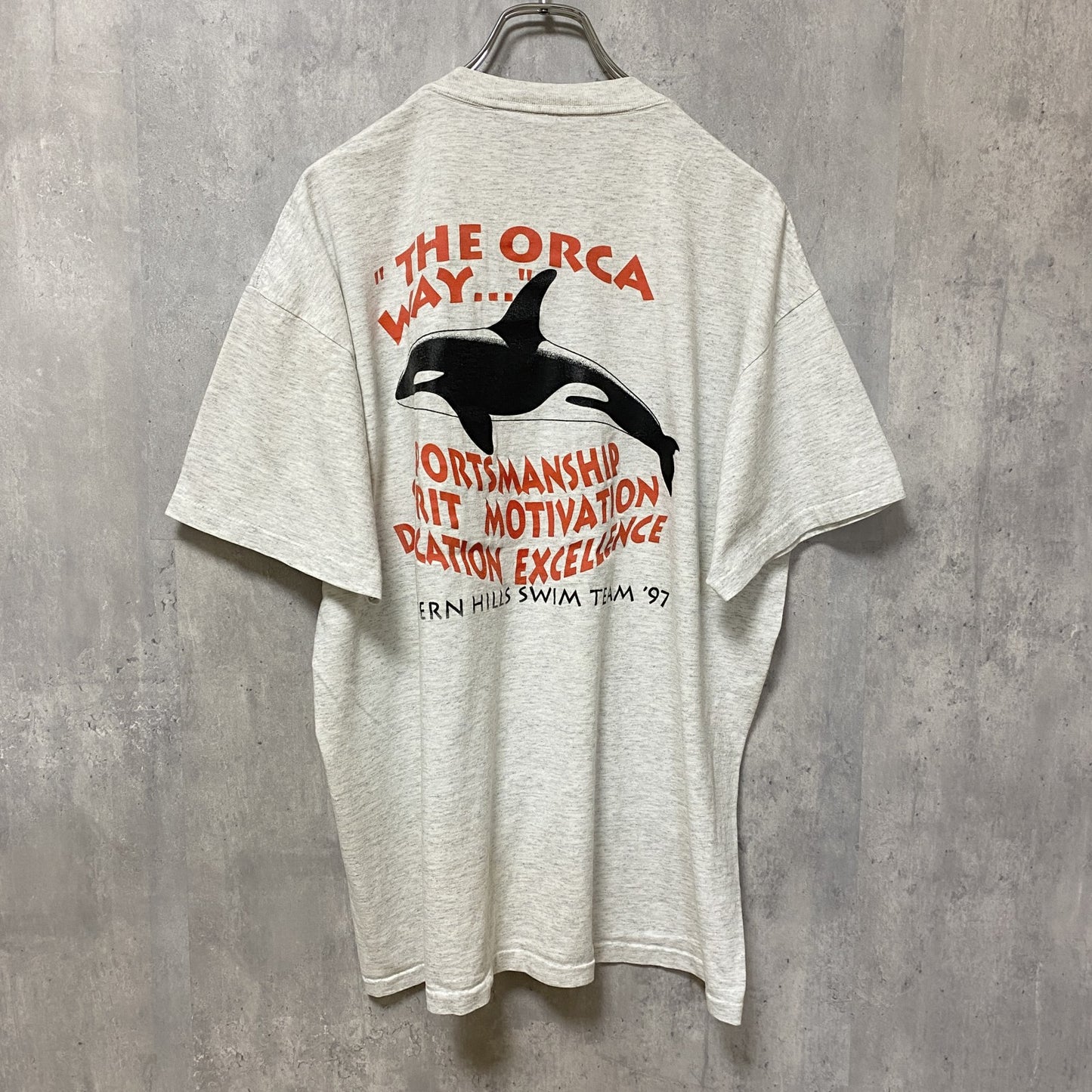 古着 used　ONEITA　シャチ　鯱　半袖アニマルプリントTシャツ　ワンポイント　バックプリント　白　ホワイト　オーバーサイズ