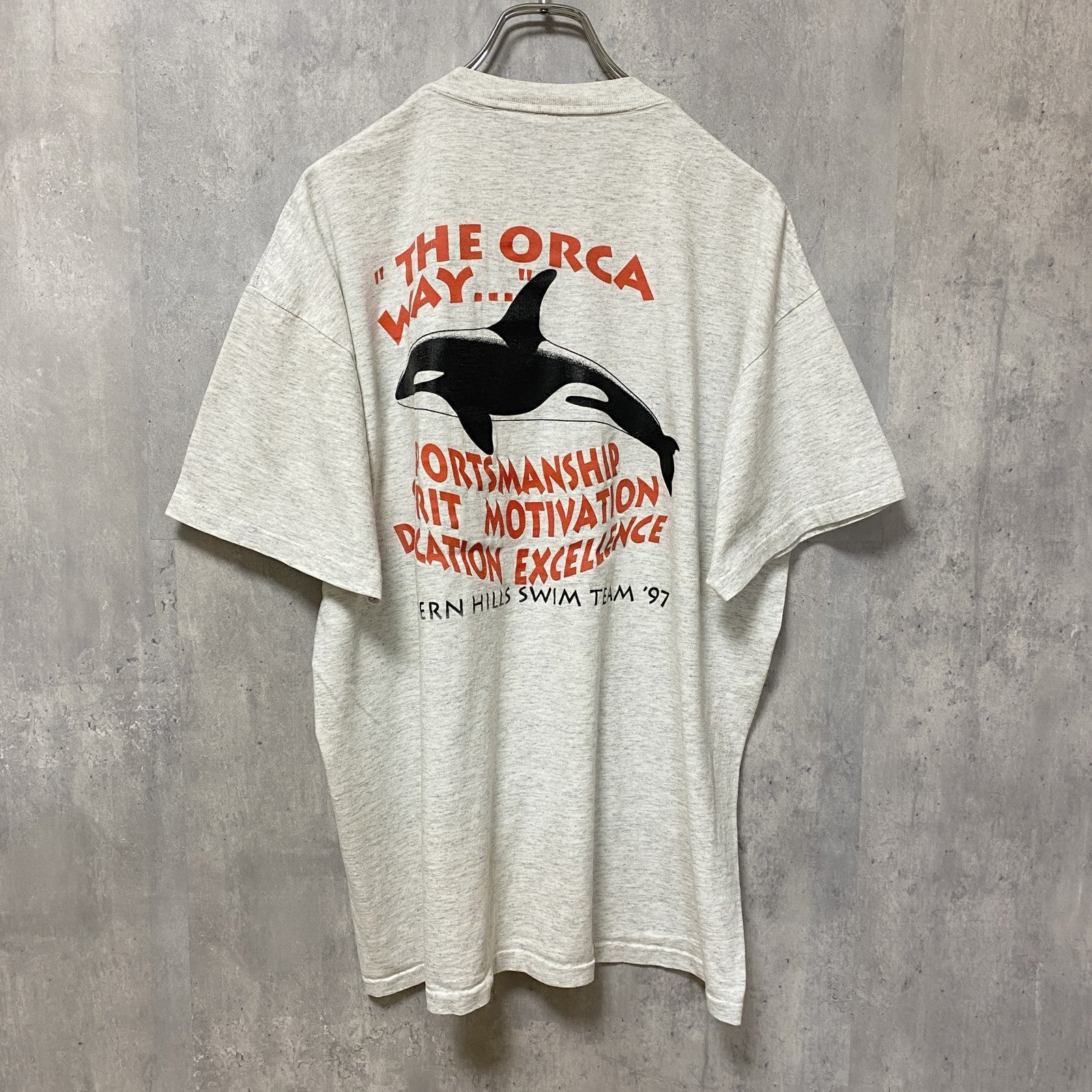 古着 used　ONEITA　シャチ　鯱　半袖アニマルプリントTシャツ　ワンポイント　バックプリント　白　ホワイト　オーバーサイズ