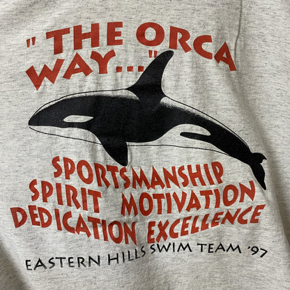 古着 used　ONEITA　シャチ　鯱　半袖アニマルプリントTシャツ　ワンポイント　バックプリント　白　ホワイト　オーバーサイズ