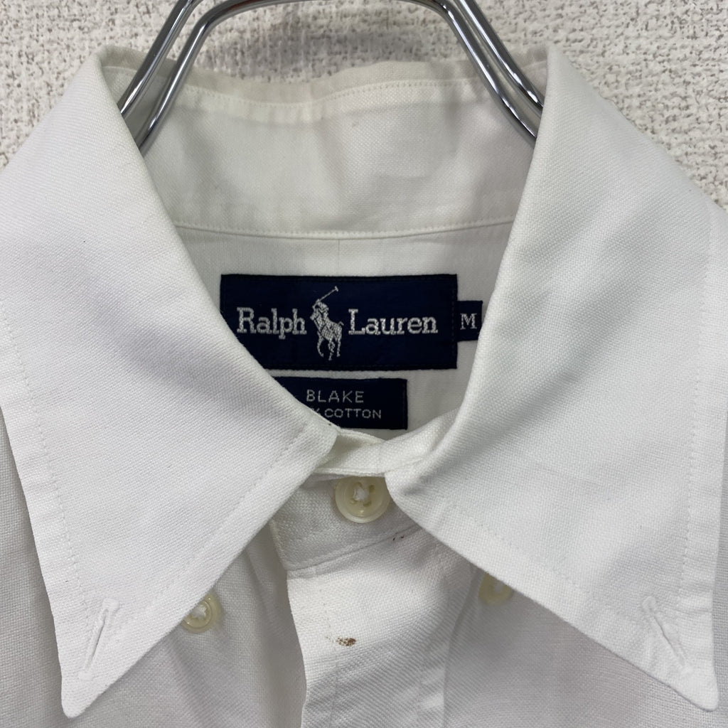 RALPH LAUREN　ラルフローレン　半袖ボタンダウンシャツ　刺繡ロゴ　白　ホワイト　Mサイズ