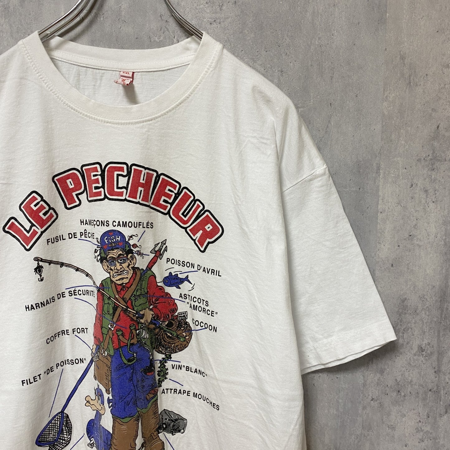 古着 used　半袖プリントTシャツ　白　ホワイト　デザイン　クルーネック　春夏服　ビッグシルエット　オーバーサイズ　XXLサイズ