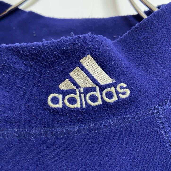 古着 used　adidas　アディダス　長袖ハイネックフリースプルオーバー　ワンポイント刺繍　青　ブルー　秋冬服　Lサイズ