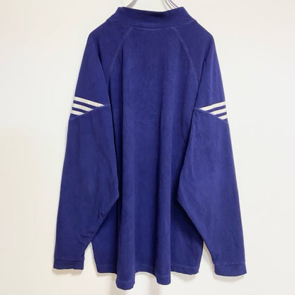 古着 used　adidas　アディダス　長袖ハイネックフリースプルオーバー　ワンポイント刺繍　青　ブルー　秋冬服　Lサイズ