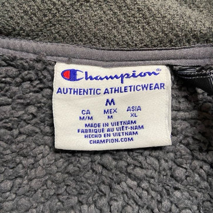 古着 used　Champion　チャンピオン　長袖ハイネックプリントブルゾン　裏地ボアアウター　グレー　ヴィンテージ　Mサイズ