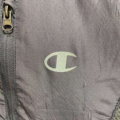 古着 used　Champion　チャンピオン　長袖ハイネックプリントブルゾン　裏地ボアアウター　グレー　ヴィンテージ　Mサイズ