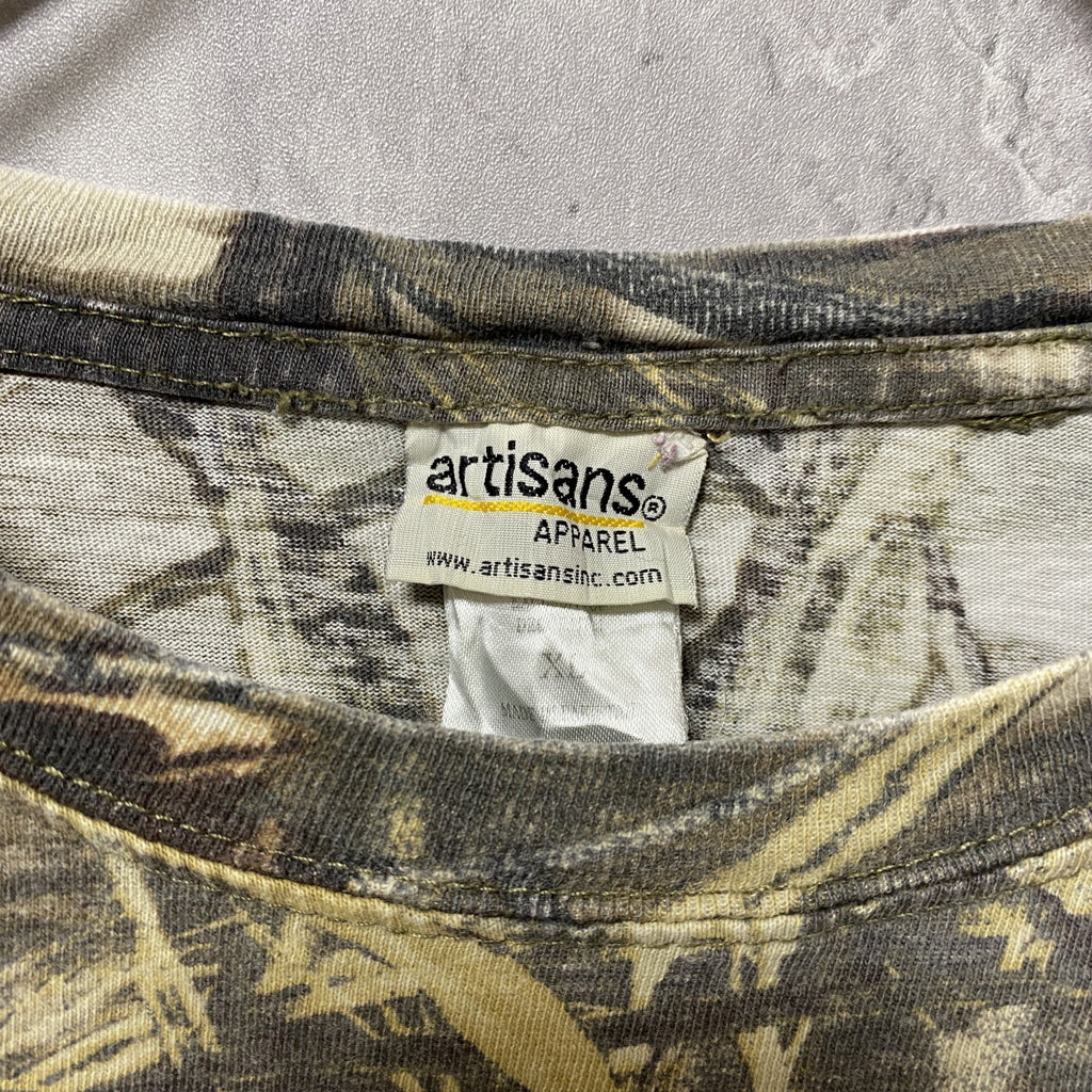 古着 used　半袖迷彩柄Tシャツ　カモ柄　レトロ　デザイン　個性的　クルーネック　ビッグシルエット　オーバーサイズ　XLサイズ