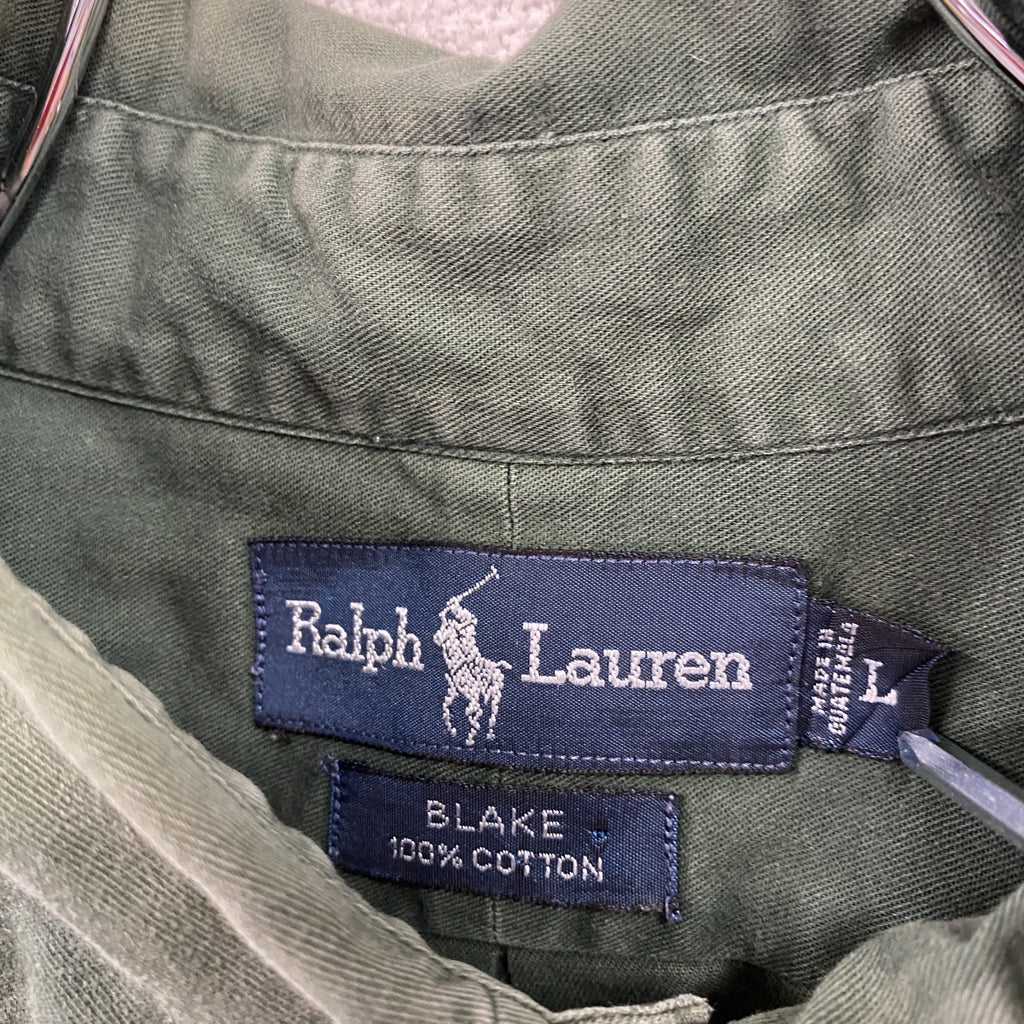 RALPH LAUREN　ラルフローレン　半袖ボタンダウンシャツ　刺繡ロゴ　緑　グリーン　Lサイズ