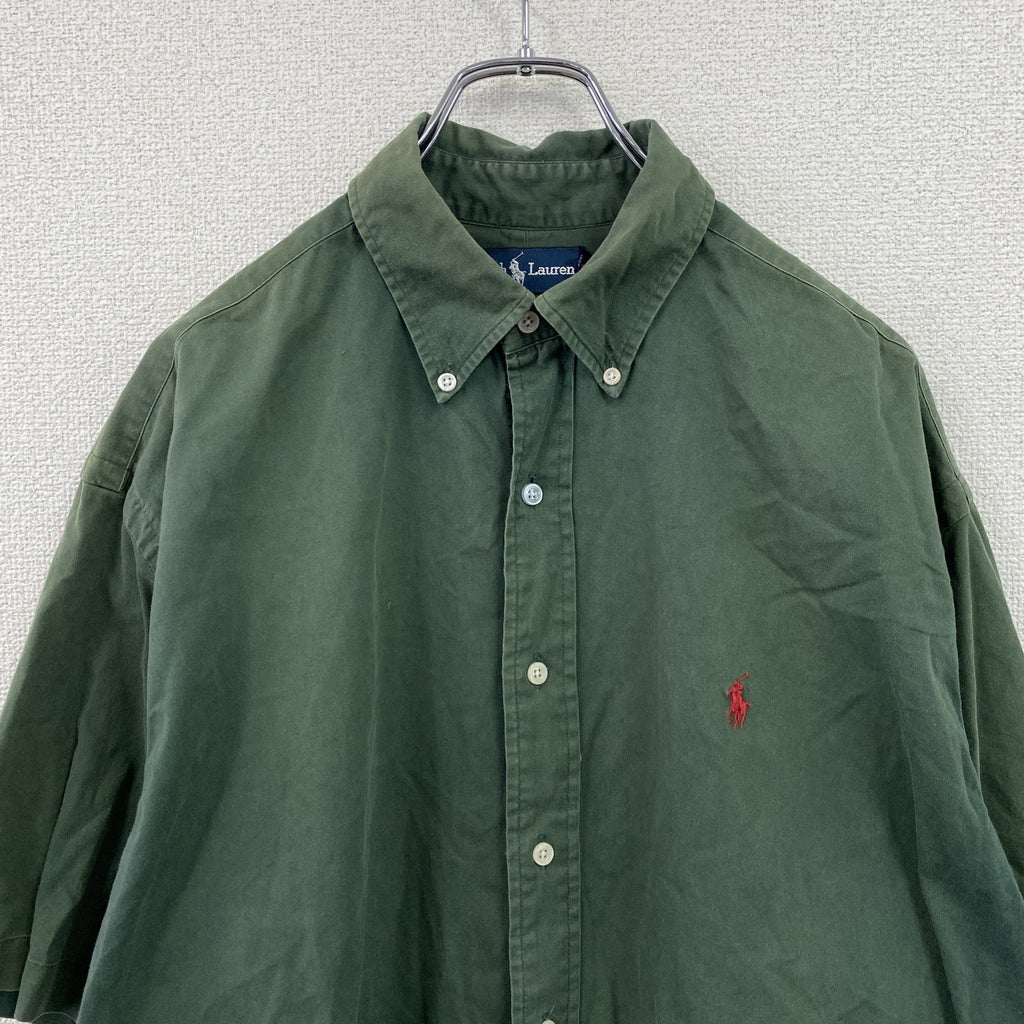 RALPH LAUREN　ラルフローレン　半袖ボタンダウンシャツ　刺繡ロゴ　緑　グリーン　Lサイズ