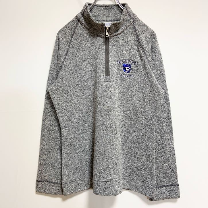 古着 used　Champion　長袖カレッジハーフジップ刺繍スウェット　トレーナー　エルムハースト大学　グレー　Lサイズ