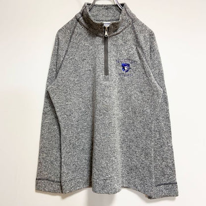 古着 used　Champion　長袖カレッジハーフジップ刺繍スウェット　トレーナー　エルムハースト大学　グレー　Lサイズ
