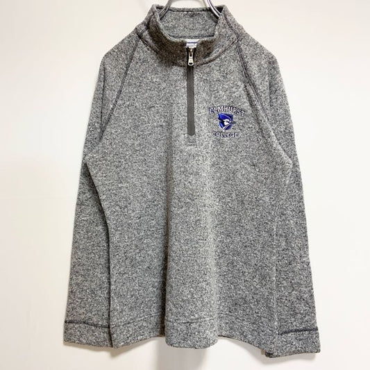古着 used　Champion　長袖カレッジハーフジップ刺繍スウェット　トレーナー　エルムハースト大学　グレー　Lサイズ