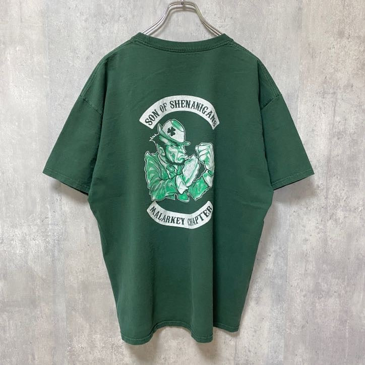 古着 used　Son Of Shenanigan　半袖バックプリントTシャツ　緑　グリーン　レトロ　クルーネック　オーバーサイズ