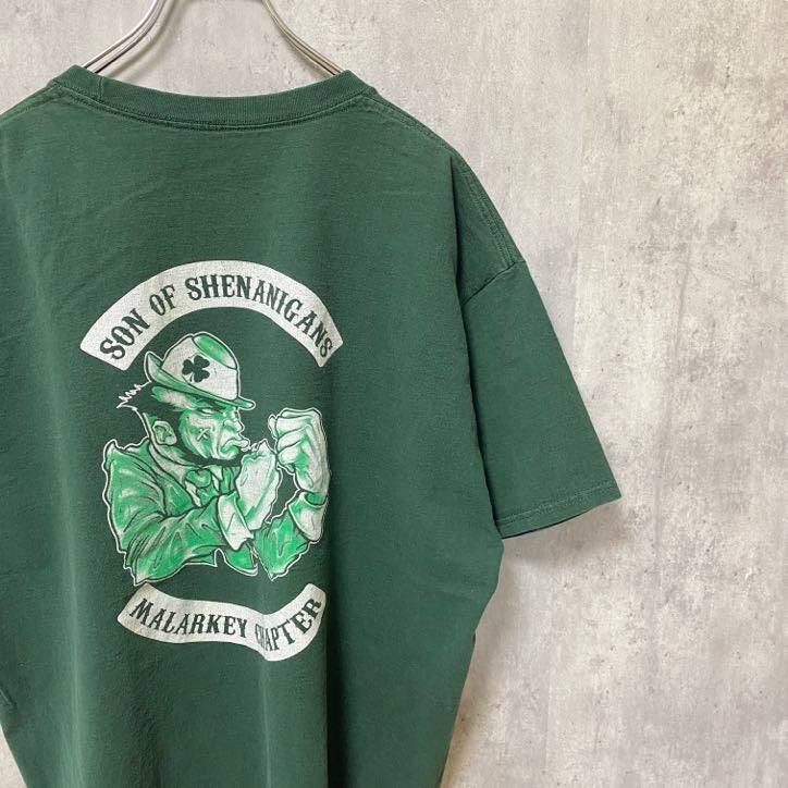 古着 used　Son Of Shenanigan　半袖バックプリントTシャツ　緑　グリーン　レトロ　クルーネック　オーバーサイズ