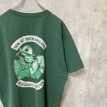 古着 used　Son Of Shenanigan　半袖バックプリントTシャツ　緑　グリーン　レトロ　クルーネック　オーバーサイズ