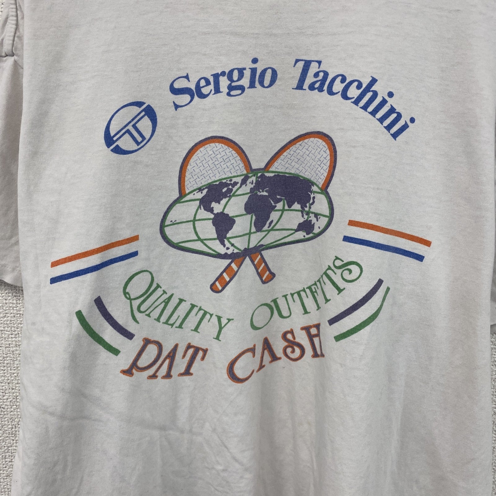 ～90s　Sergio Tacchini　セルジオ・タッキーニ　半袖プリントTシャツ　シングルステッチ　ホワイト