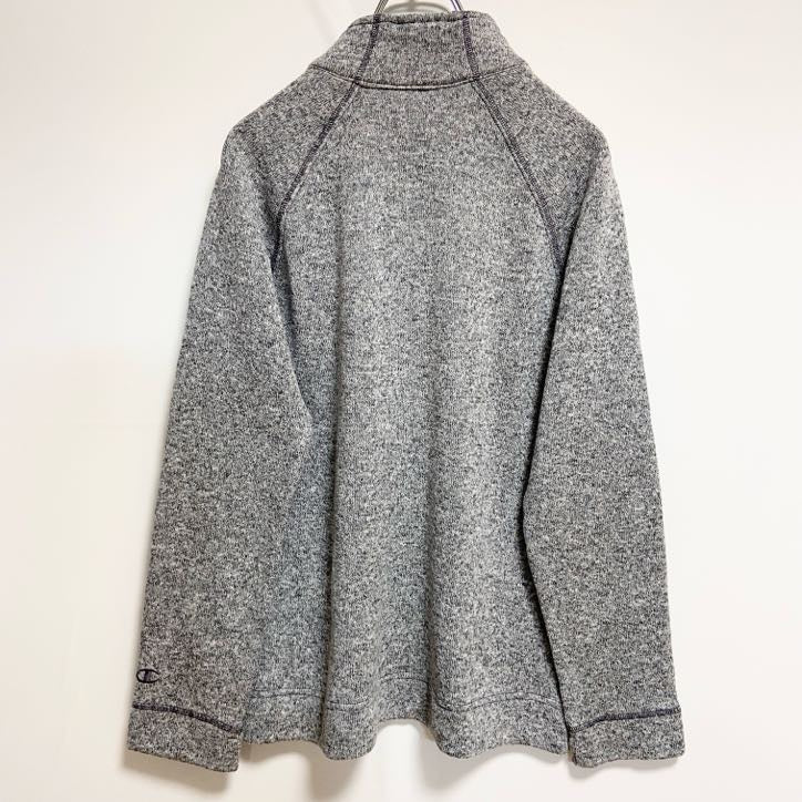 古着 used　Champion　長袖カレッジハーフジップ刺繍スウェット　トレーナー　エルムハースト大学　グレー　Lサイズ