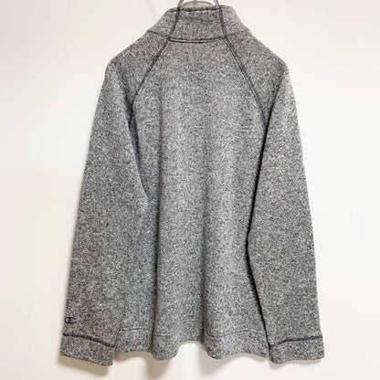 古着 used　Champion　長袖カレッジハーフジップ刺繍スウェット　トレーナー　エルムハースト大学　グレー　Lサイズ