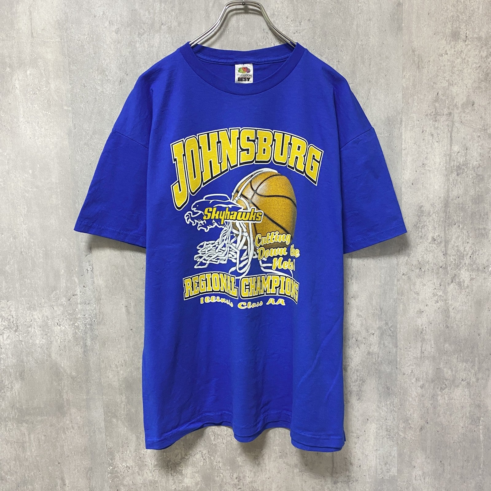 古着 used　バスケ　半袖プリントTシャツ　バックプリント　青　ブルー　レトロ　デザイン　個性的　クルーネック　オーバーサイズ