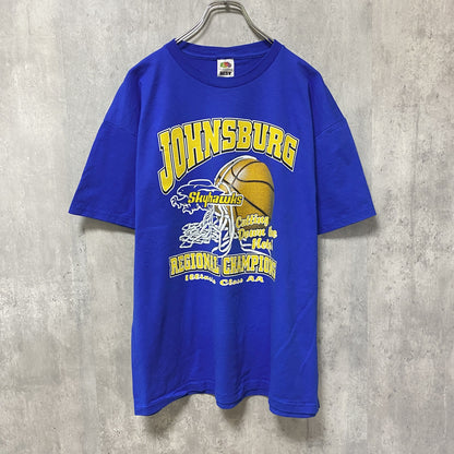 古着 used　バスケ　半袖プリントTシャツ　バックプリント　青　ブルー　レトロ　デザイン　個性的　クルーネック　オーバーサイズ