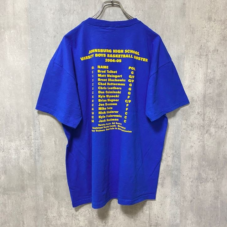古着 used　バスケ　半袖プリントTシャツ　バックプリント　青　ブルー　レトロ　デザイン　個性的　クルーネック　オーバーサイズ