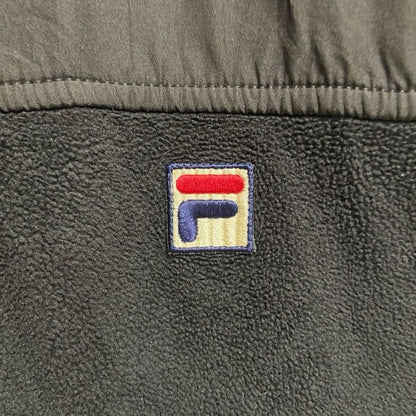 古着 used　FILA　フィラ　フリースハイネックベスト　ワンポイント刺繍　メリーランド大学　黒　ブラック　Lサイズ
