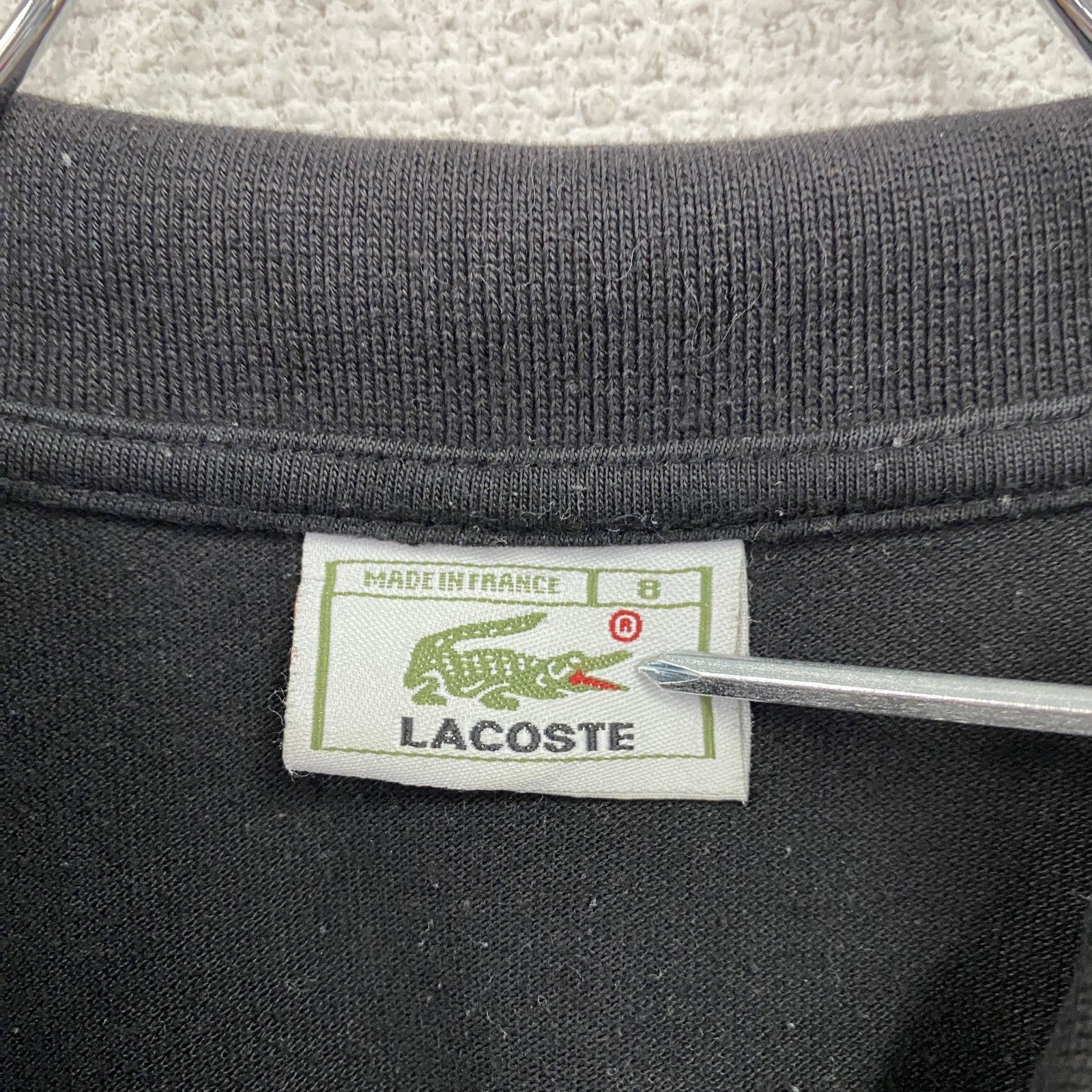 80s～　LACOSTE　ラコステ　半袖ポロシャツ　刺繍ロゴ　ヴィンテージ　黒　ブラック　8サイズ