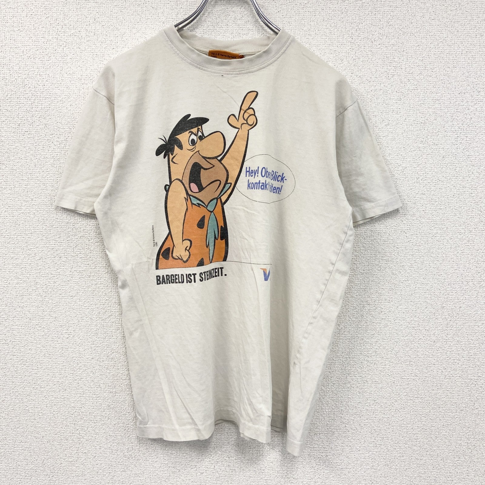 00s　Flintstones　原始家族フリントストーン　VISA　半袖Tシャツ　アニメT　キャラクターT　企業ロゴ　ホワイト　Mサイズ