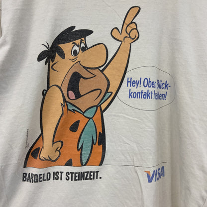 00s　Flintstones　原始家族フリントストーン　VISA　半袖Tシャツ　アニメT　キャラクターT　企業ロゴ　ホワイト　Mサイズ