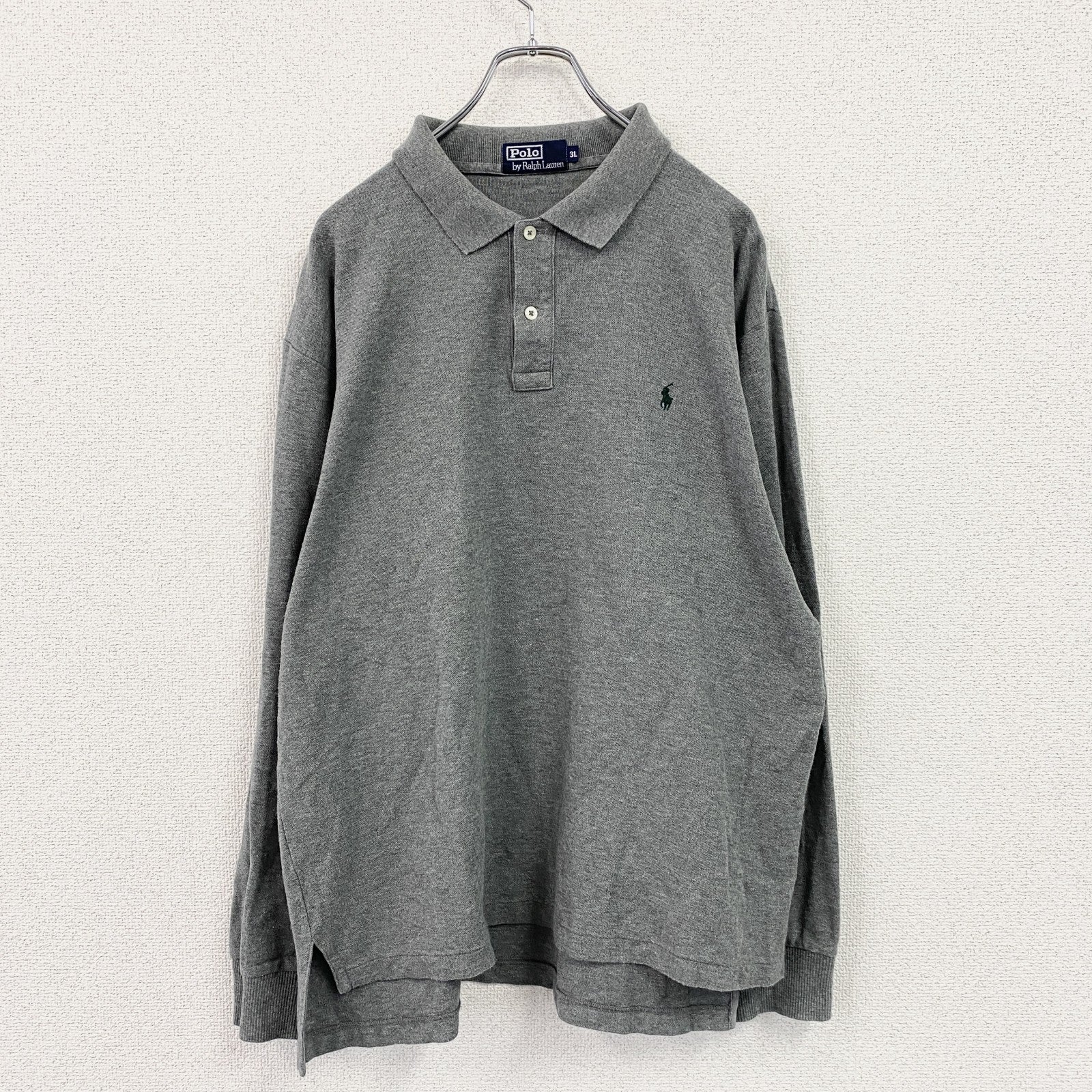 Polo by Ralph Lauren　ポロバイラルフローレン　長袖ポロシャツ　刺繍ロゴ　灰色　グレー　3Lサイズ