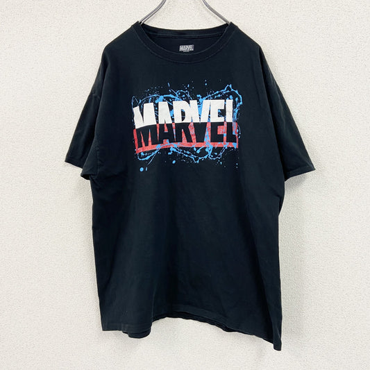 MARVEL　マーベル　半袖プリントTシャツ　デカロゴ　ペンキプリント　黒　ブラック　XLサイズ