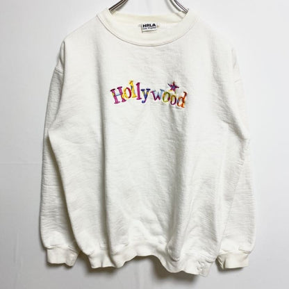 90s　HRLA　スウェット/トレーナー　刺繍ロゴ　Hollywood　クルーネック　ヴィンテージ　白　ホワイト　Sサイズ
