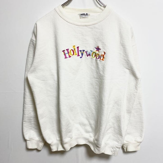 90s　HRLA　スウェット/トレーナー　刺繍ロゴ　Hollywood　クルーネック　ヴィンテージ　白　ホワイト　Sサイズ