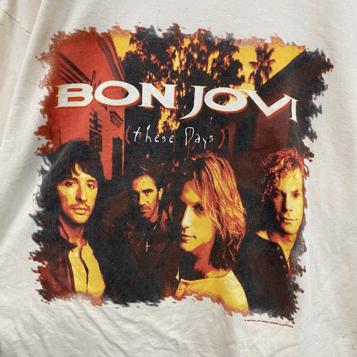 90s　BON JOVI　ボンジョビ　長袖プリントTシャツ/ロンT　ツアーT　バンドT　ホワイト　XLサイズ